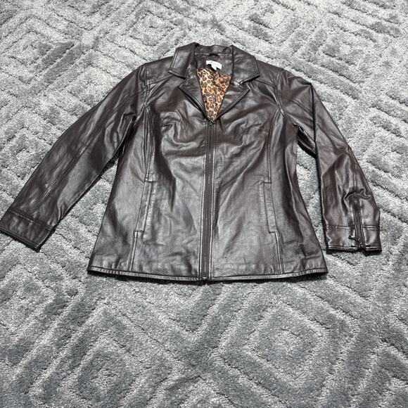 Denim & Co D&CO Leather Ladies Brown Motorcycle Jacket, Size M, Style A201535 - Picture 1 of 15
